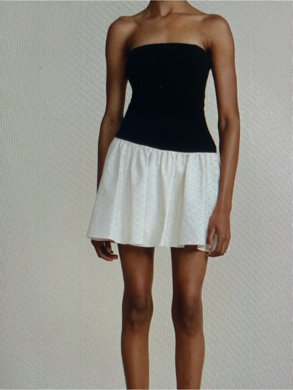 Strapless Black Top with White Mini Skirt - Two-Tone Women’s Dress
